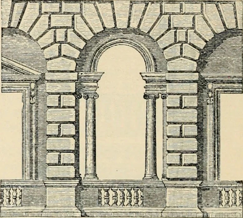 An illustration from An encyclopaedia of architecture, historical, theoretical, & practical. New ed., rev., portions rewritten, and with additions by Wyatt Papworth, 1888, leaf 943