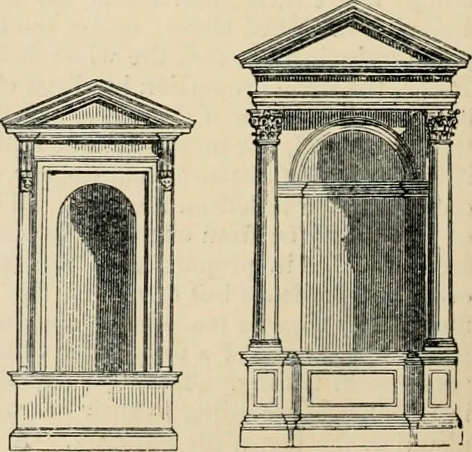 An illustration from An encyclopaedia of architecture, historical, theoretical, & practical. New ed., rev., portions rewritten, and with additions by Wyatt Papworth, 1888, leaf 945