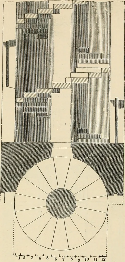 An illustration from An encyclopaedia of architecture, historical, theoretical, & practical. New ed., rev., portions rewritten, and with additions by Wyatt Papworth, 1888, leaf 951