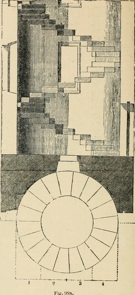 An illustration from An encyclopaedia of architecture, historical, theoretical, & practical. New ed., rev., portions rewritten, and with additions by Wyatt Papworth, 1888, leaf 951