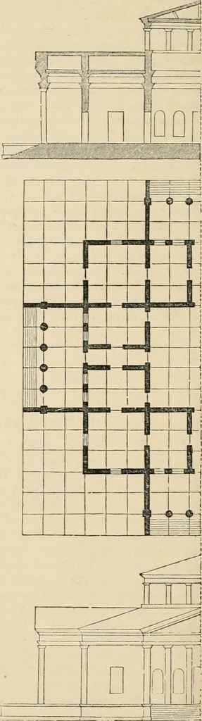 An illustration from An encyclopaedia of architecture, historical, theoretical, & practical. New ed., rev., portions rewritten, and with additions by Wyatt Papworth, 1888, leaf 957