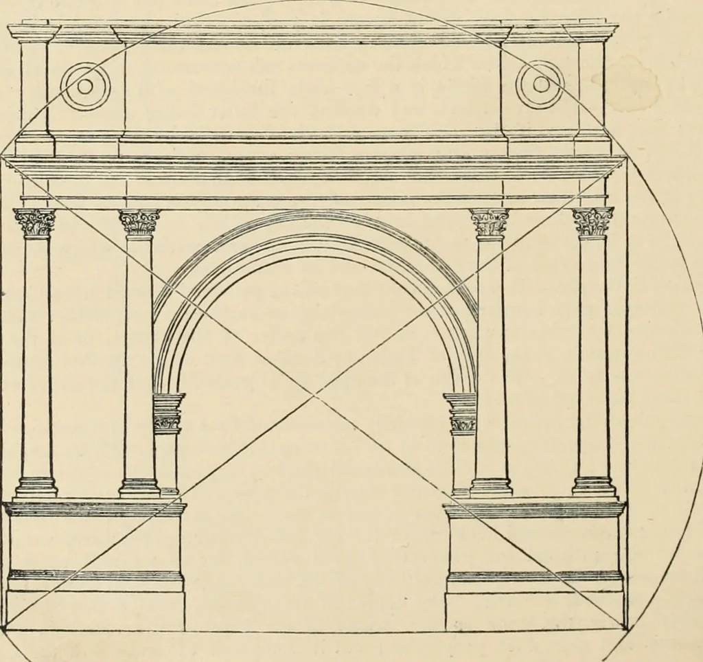 An illustration from An encyclopaedia of architecture, historical, theoretical, & practical. New ed., rev., portions rewritten, and with additions by Wyatt Papworth, 1888, leaf 981
