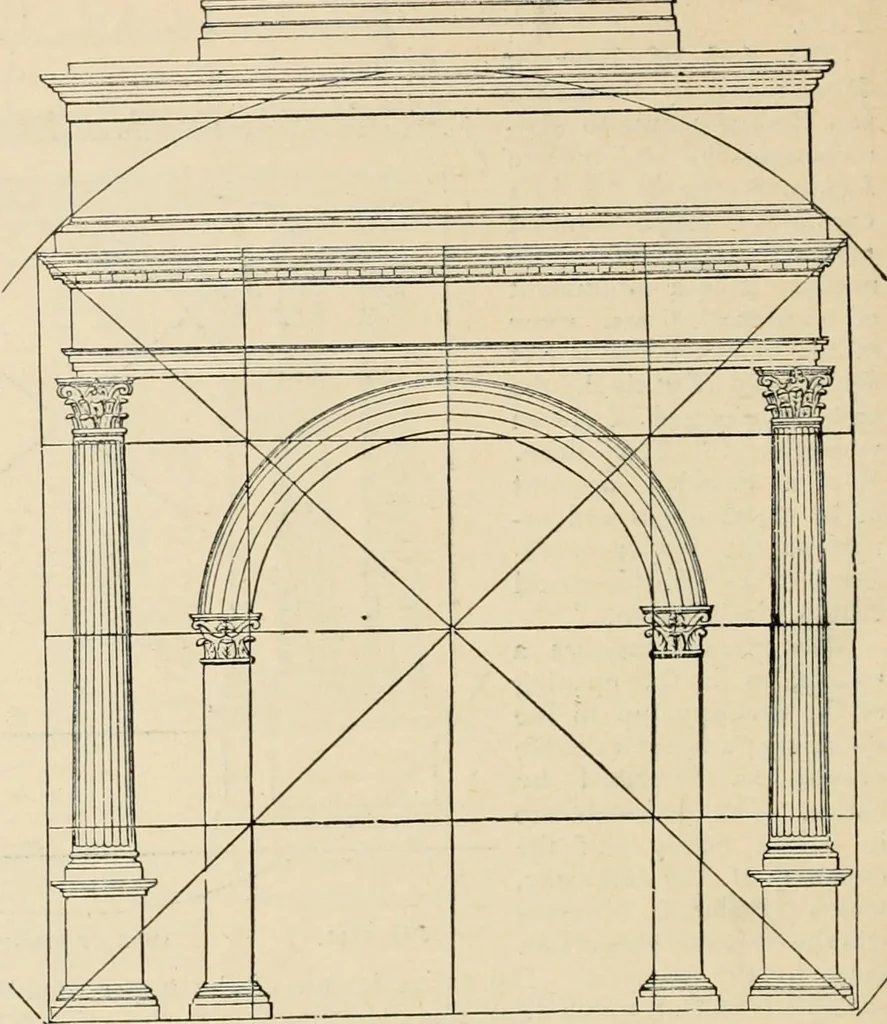 An illustration from An encyclopaedia of architecture, historical, theoretical, & practical. New ed., rev., portions rewritten, and with additions by Wyatt Papworth, 1888, leaf 983