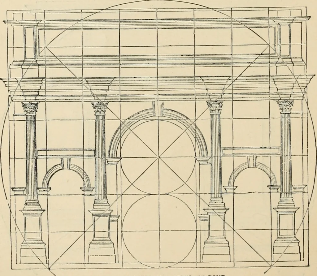 An illustration from An encyclopaedia of architecture, historical, theoretical, & practical. New ed., rev., portions rewritten, and with additions by Wyatt Papworth, 1888, leaf 983