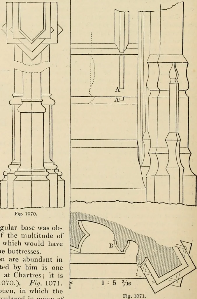 An illustration from An encyclopaedia of architecture, historical, theoretical, & practical. New ed., rev., portions rewritten, and with additions by Wyatt Papworth, 1888, leaf 995