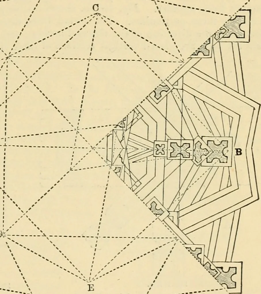 An illustration from An encyclopaedia of architecture, historical, theoretical, & practical. New ed., rev., portions rewritten, and with additions by Wyatt Papworth, 1888, leaf 996