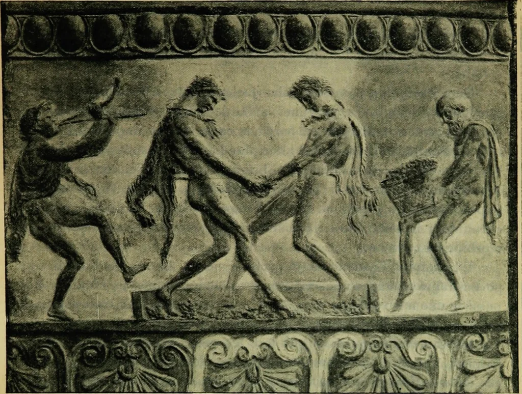 An illustration from La dégénérescence bachique et la névrose religieuse dans l'antiquité. Études medico-psychologiques, tirées des chefs-d'œuvre de la poésie, de l'histoire et de la philosophie, la Bible, Homère ... etc, 1901, leaf 104