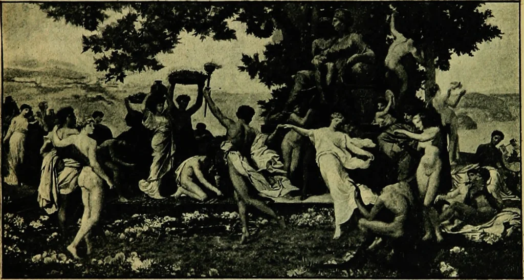 An illustration from La dégénérescence bachique et la névrose religieuse dans l'antiquité. Études medico-psychologiques, tirées des chefs-d'œuvre de la poésie, de l'histoire et de la philosophie, la Bible, Homère ... etc, 1901, leaf 18