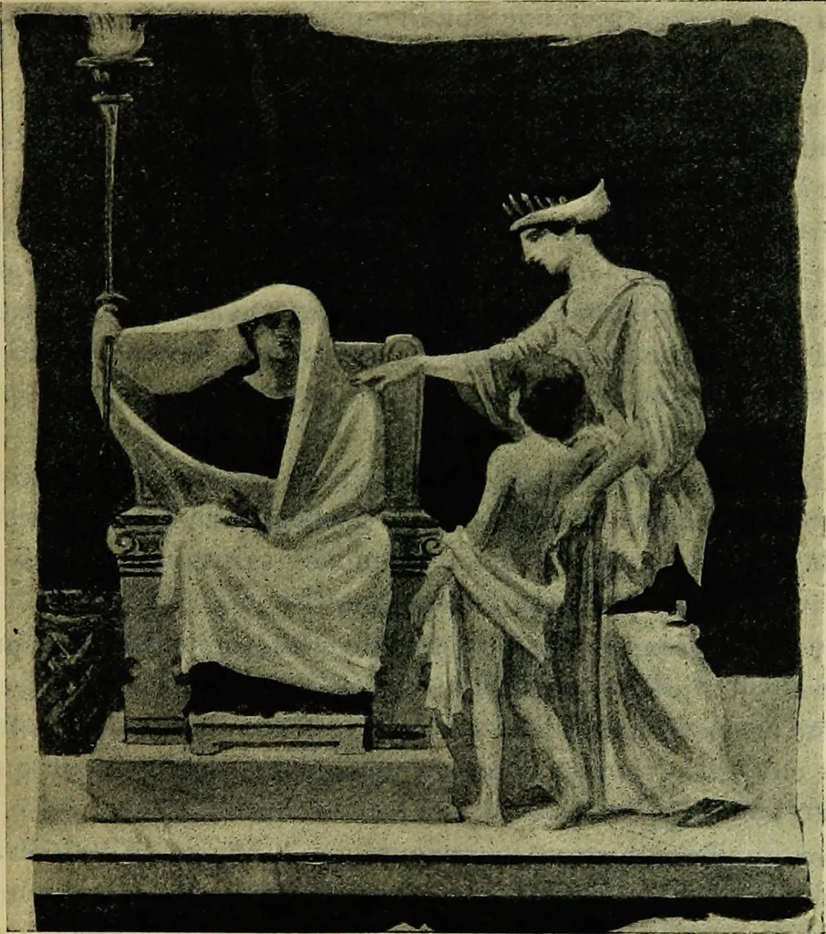 An illustration from La dégénérescence bachique et la névrose religieuse dans l'antiquité. Études medico-psychologiques, tirées des chefs-d'œuvre de la poésie, de l'histoire et de la philosophie, la Bible, Homère ... etc, 1901, leaf 74