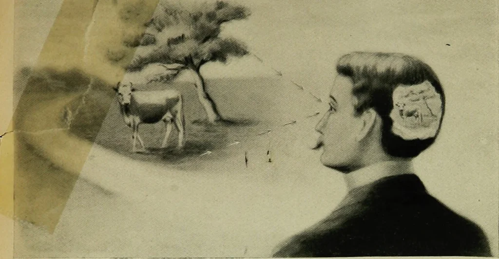 An illustration from Is man a free agent? The law of suggestion, including hypnosis, what and why it is, and how to induce it, the law of nature, mind, heredity, etc, 1902, leaf 38