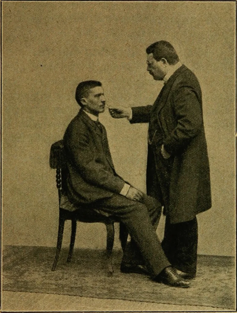 An illustration from Lehrbuch des Hypnotismus, zur praktischen Ausbildung unter besonderer Berücksichtigung der suggestiven Heilkunde, 1906, leaf 36