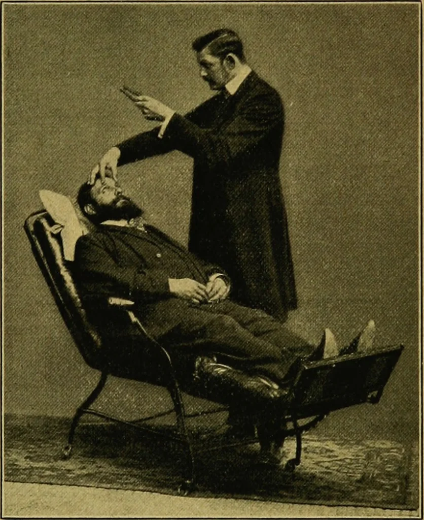 An illustration from Lehrbuch des Hypnotismus, zur praktischen Ausbildung unter besonderer Berücksichtigung der suggestiven Heilkunde, 1906, leaf 63