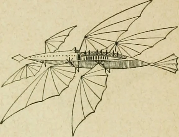 An illustration from La navigation aérienne : l'aviation et la direction des aérostats dans les temps anciens et modernes, 1886, leaf 105