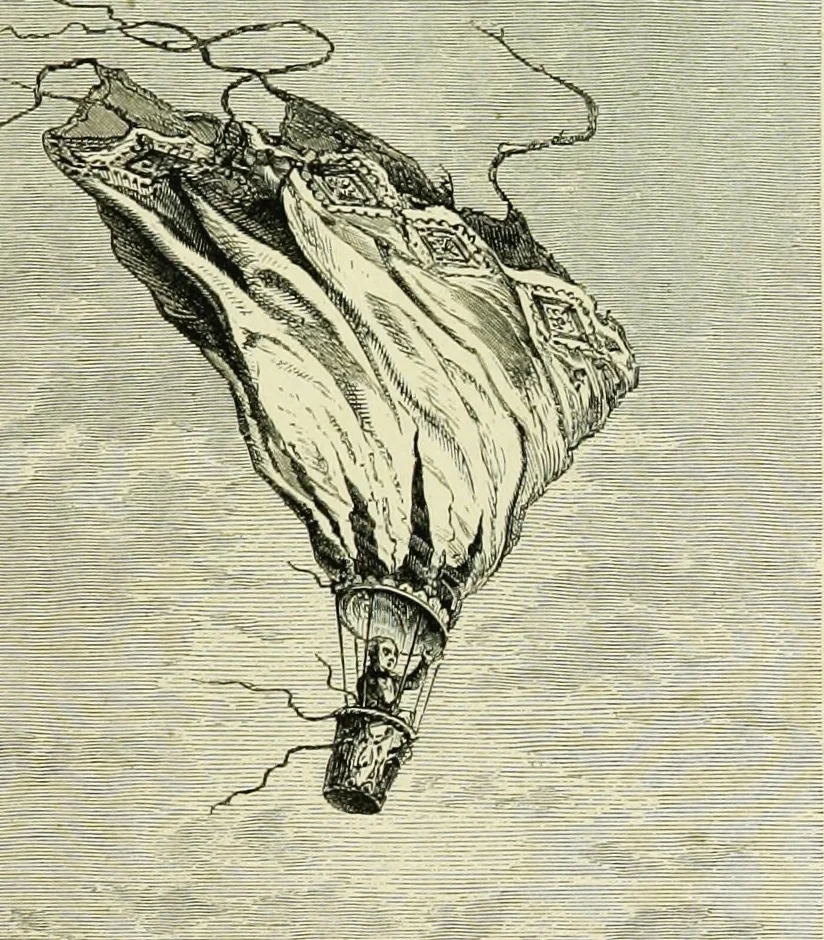 An illustration from La navigation aérienne : l'aviation et la direction des aérostats dans les temps anciens et modernes, 1886, leaf 144