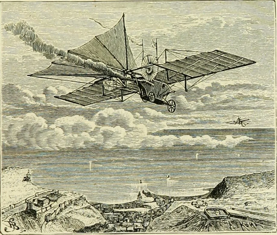 An illustration from La navigation aérienne : l'aviation et la direction des aérostats dans les temps anciens et modernes, 1886, leaf 152