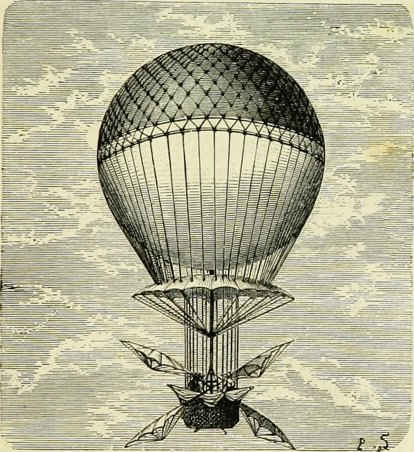 An illustration from La navigation aérienne : l'aviation et la direction des aérostats dans les temps anciens et modernes, 1886, leaf 166
