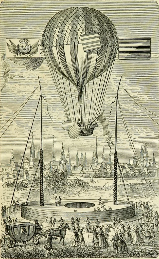 An illustration from La navigation aérienne : l'aviation et la direction des aérostats dans les temps anciens et modernes, 1886, leaf 168