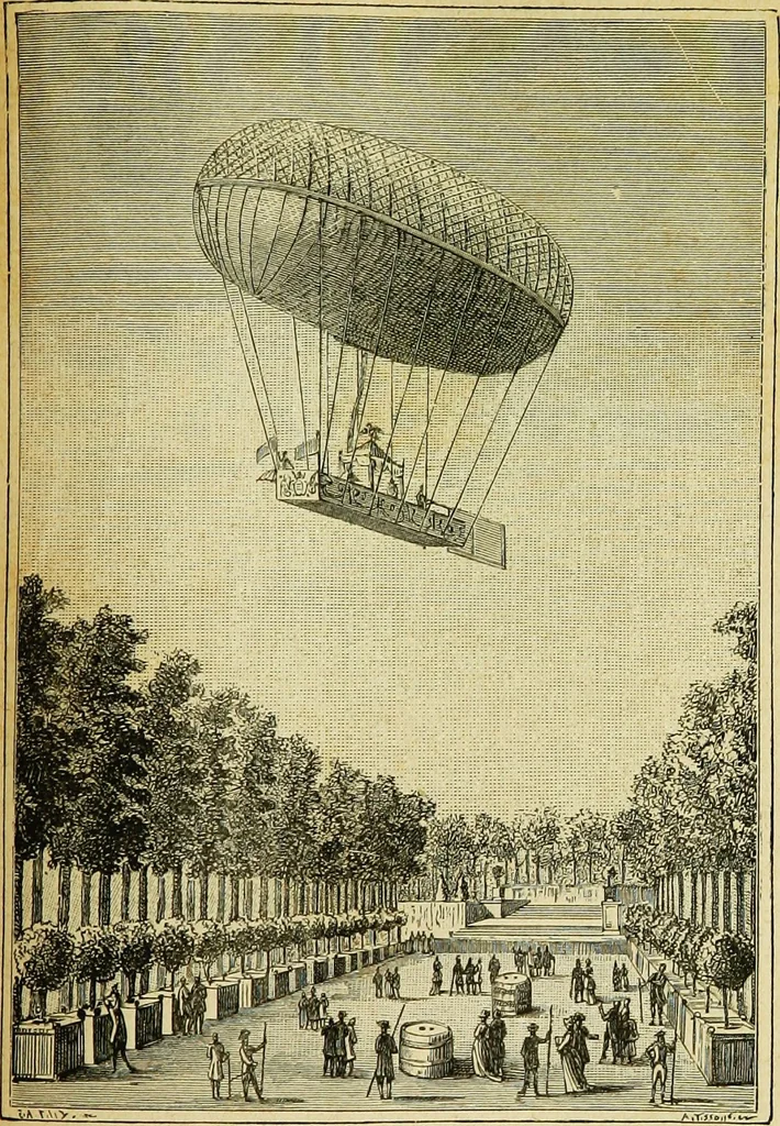 An illustration from La navigation aérienne : l'aviation et la direction des aérostats dans les temps anciens et modernes, 1886, leaf 178