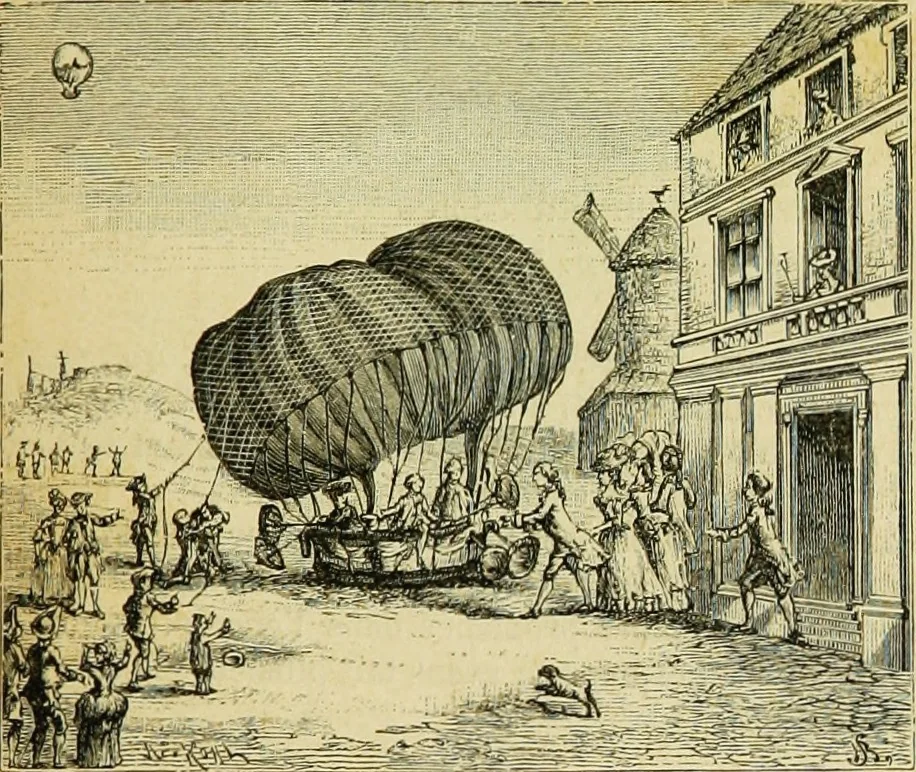 An illustration from La navigation aérienne : l'aviation et la direction des aérostats dans les temps anciens et modernes, 1886, leaf 182