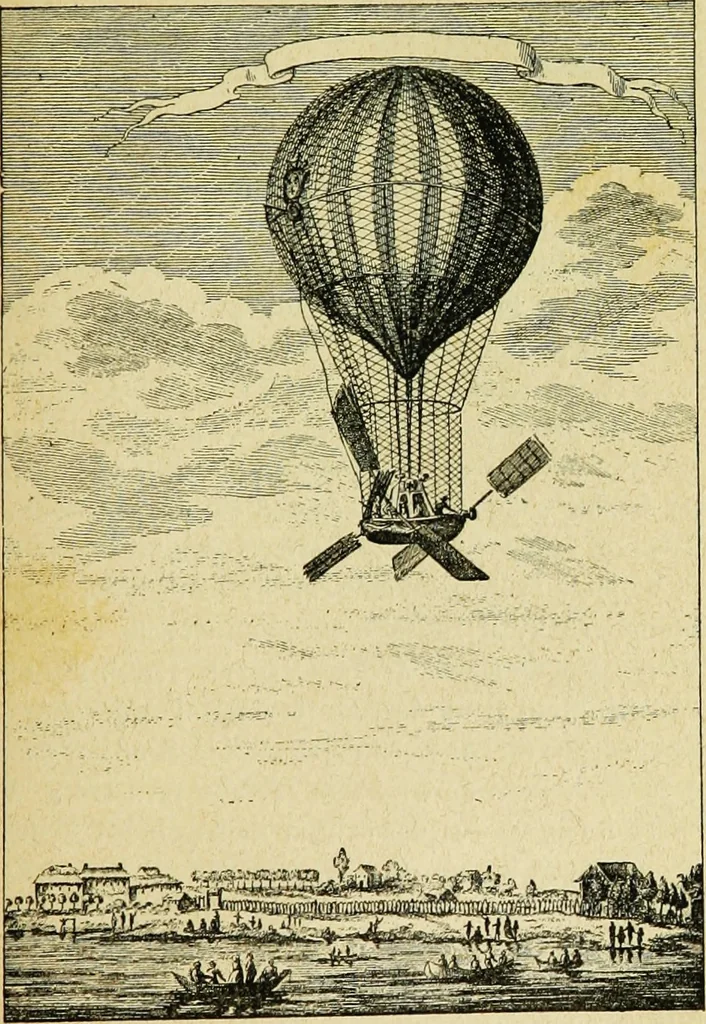 An illustration from La navigation aérienne : l'aviation et la direction des aérostats dans les temps anciens et modernes, 1886, leaf 184