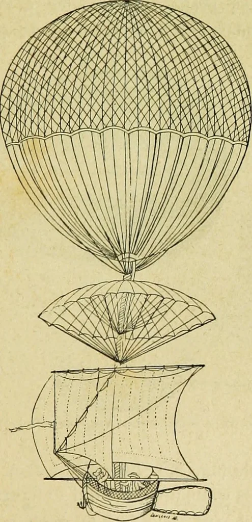 An illustration from La navigation aérienne : l'aviation et la direction des aérostats dans les temps anciens et modernes, 1886, leaf 198
