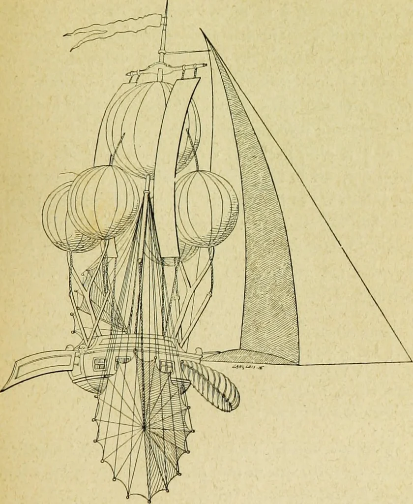 An illustration from La navigation aérienne : l'aviation et la direction des aérostats dans les temps anciens et modernes, 1886, leaf 200