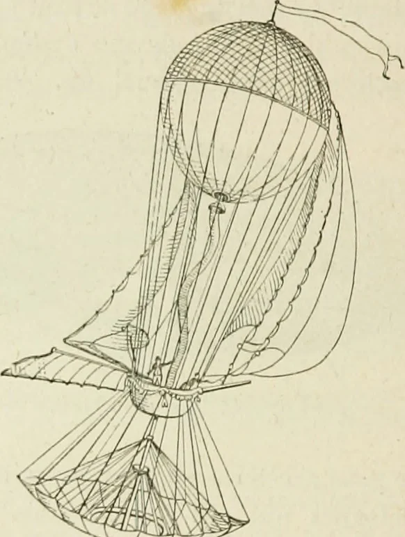 An illustration from La navigation aérienne : l'aviation et la direction des aérostats dans les temps anciens et modernes, 1886, leaf 211