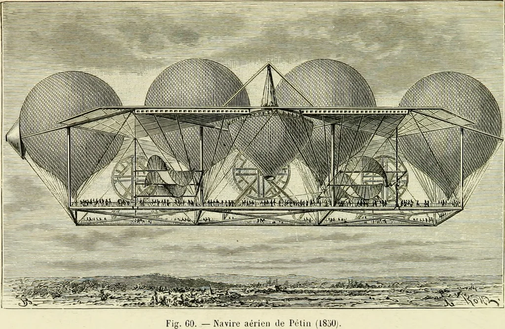 An illustration from La navigation aérienne : l'aviation et la direction des aérostats dans les temps anciens et modernes, 1886, leaf 214