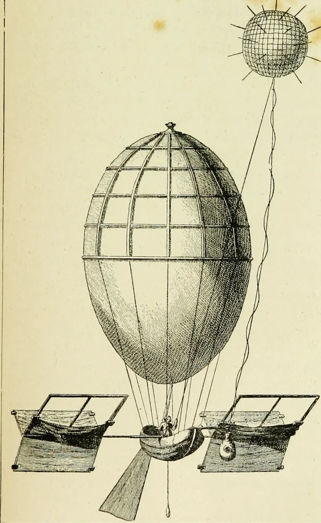 An illustration from La navigation aérienne : l'aviation et la direction des aérostats dans les temps anciens et modernes, 1886, leaf 236