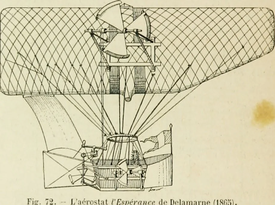 An illustration from La navigation aérienne : l'aviation et la direction des aérostats dans les temps anciens et modernes, 1886, leaf 249