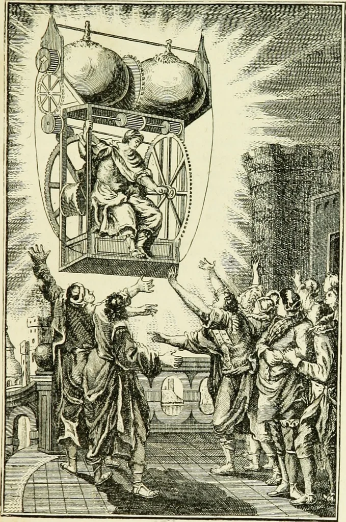 An illustration from La navigation aérienne : l'aviation et la direction des aérostats dans les temps anciens et modernes, 1886, leaf 26
