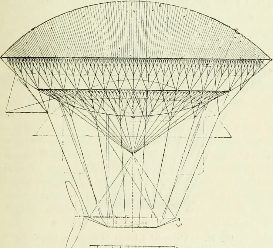 An illustration from La navigation aérienne : l'aviation et la direction des aérostats dans les temps anciens et modernes, 1886, leaf 288