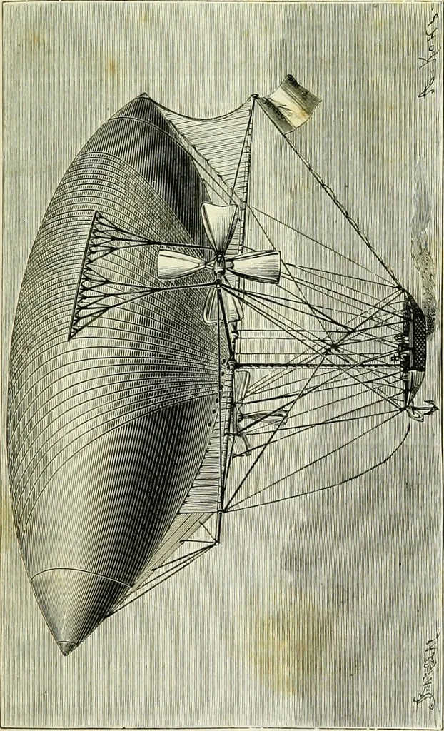 An illustration from La navigation aérienne : l'aviation et la direction des aérostats dans les temps anciens et modernes, 1886, leaf 292