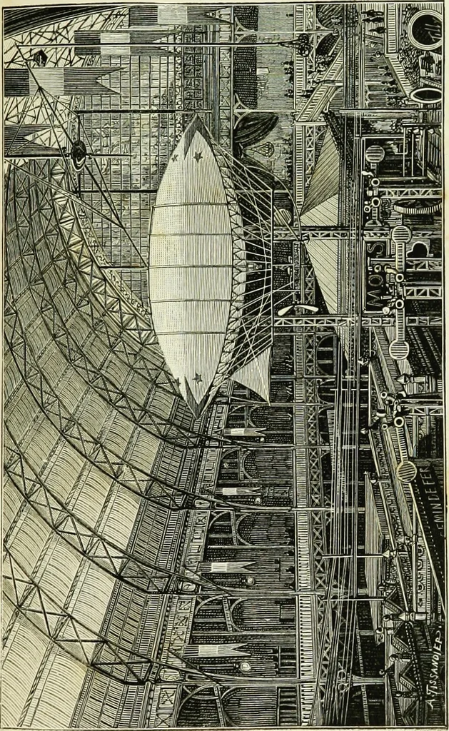 An illustration from La navigation aérienne : l'aviation et la direction des aérostats dans les temps anciens et modernes, 1886, leaf 298