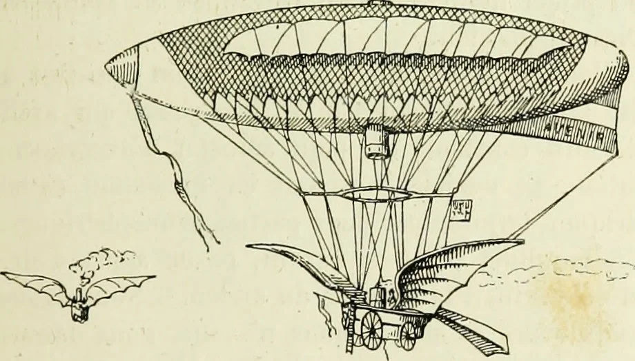 An illustration from La navigation aérienne : l'aviation et la direction des aérostats dans les temps anciens et modernes, 1886, leaf 328