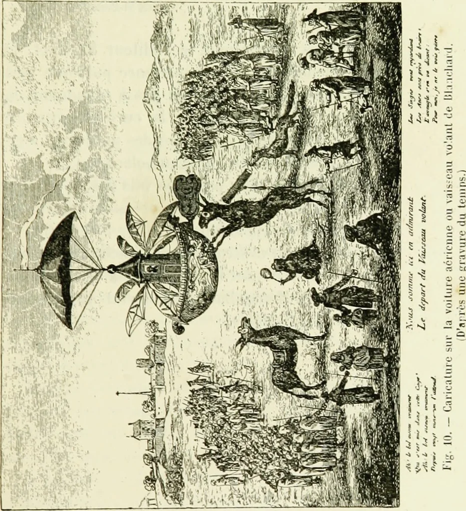 An illustration from La navigation aérienne : l'aviation et la direction des aérostats dans les temps anciens et modernes, 1886, leaf 66