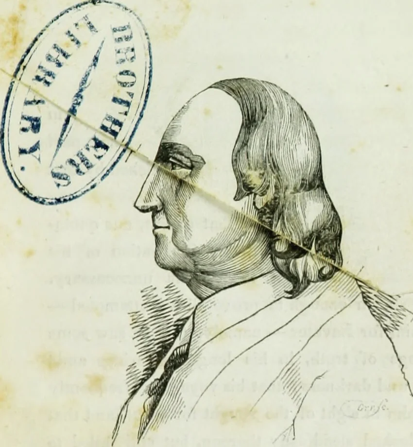 An illustration from History and progress of phrenology. (Read before the Western phrenological society, at Buffalo,), 1839, leaf 38