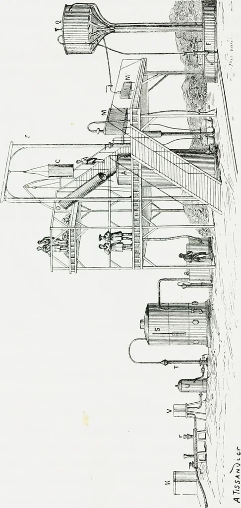 An illustration from Le grand ballon captif à vapeur de M. Henry Giffard : cour des Tuileries--Paris, 1878, 1878, leaf 75
