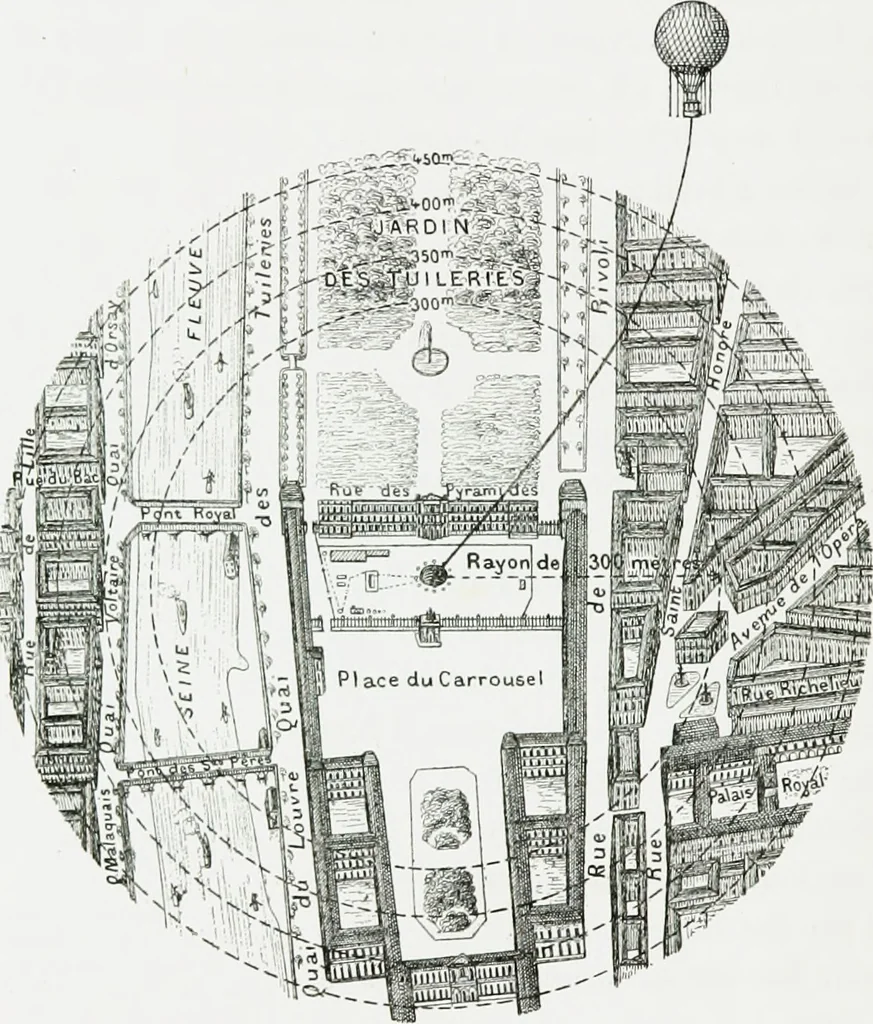 An illustration from Le grand ballon captif à vapeur de M. Henry Giffard : cour des Tuileries--Paris, 1878, 1878, leaf 85