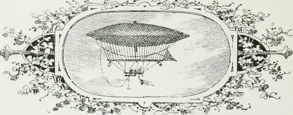 An illustration from Bibliographie aéronautique : catalogue de livres d'histoire, de science, de voyages et de fantaisie, traitant de la navigation aérienne ou des aérostats, 1887, leaf 57