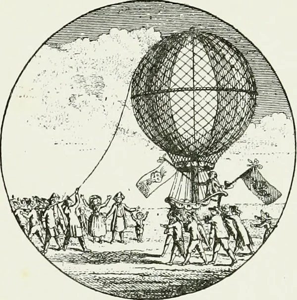 An illustration from Bibliographie aéronautique : catalogue de livres d'histoire, de science, de voyages et de fantaisie, traitant de la navigation aérienne ou des aérostats, 1887, leaf 6