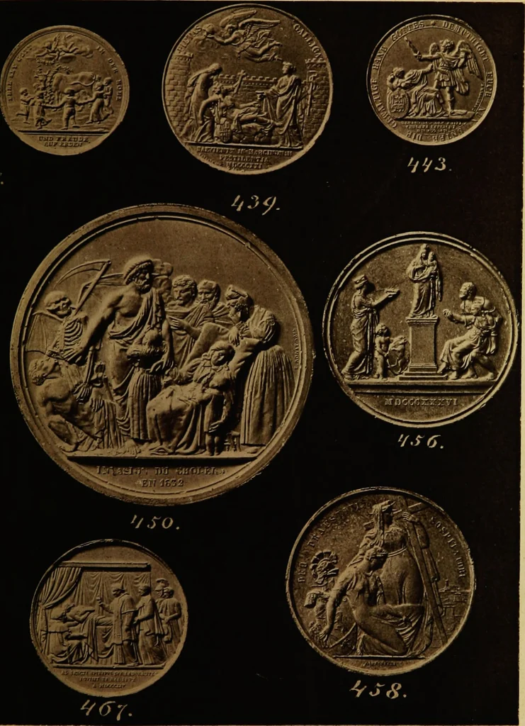 An illustration from Pestilentia in nummis. Geschichte der grossen Volkskrankheiten in numismatischen Documenten. Ein Beitrag zur Geschichte der Medicin und der Cultur, 1882, leaf 214