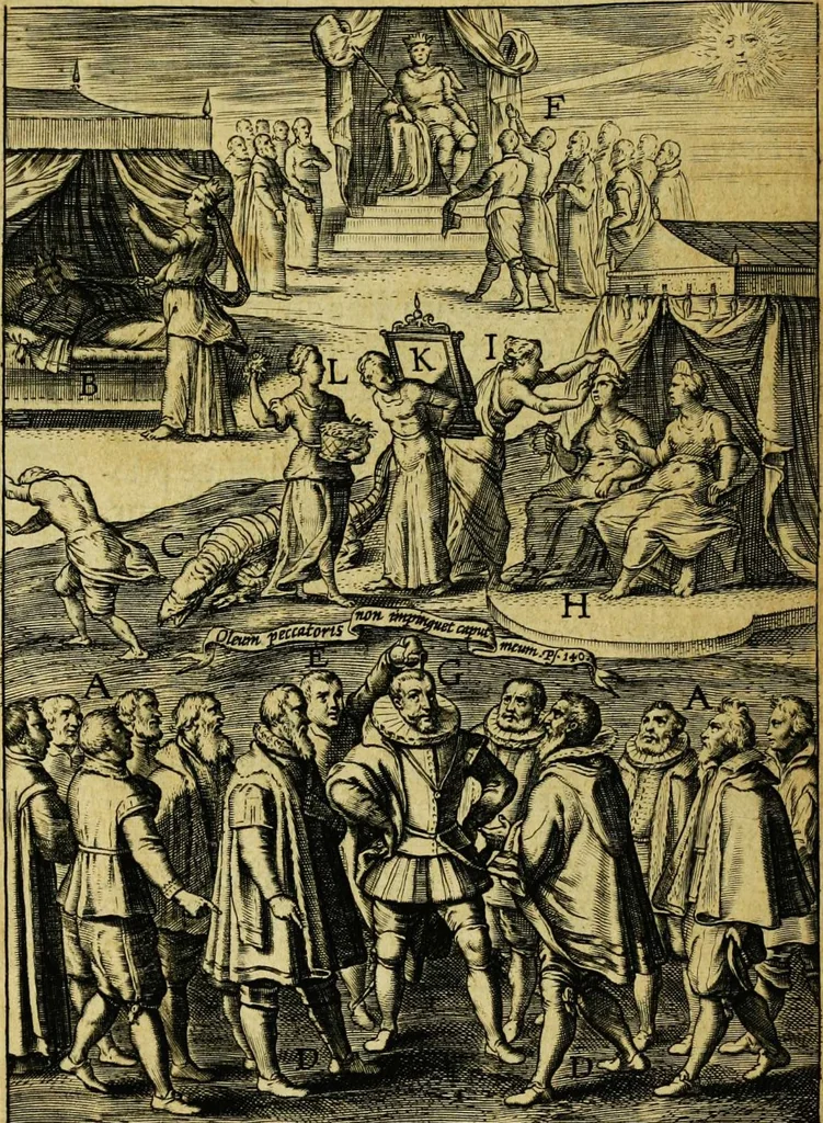 An illustration from Duodecim specula deum aliquando videre desideranti concinnata, 1610, leaf 74