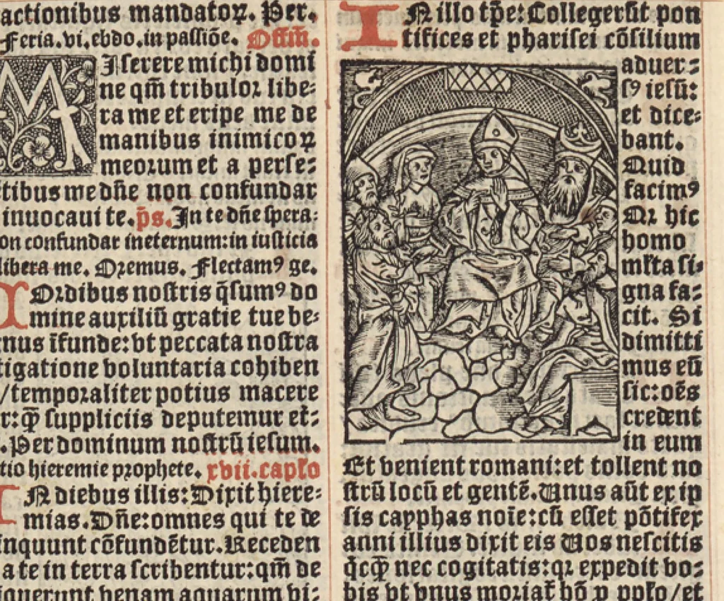 An illustration from Missale ad sacrosancte Constantiensis ecclesie usum nunc cum variis additamentis et in fine devotis missis cum vel sequentiis ante hac nusque visis elimatissime impressum. Novissime quoque Rothomagi cum appropriatis vuilibet hystoriis. Consummatum anno Domini virtutum conditorisque mundi millesimo quingentesimo. xxiiii. Die quarta mensis octobris., 1524, leaf 122