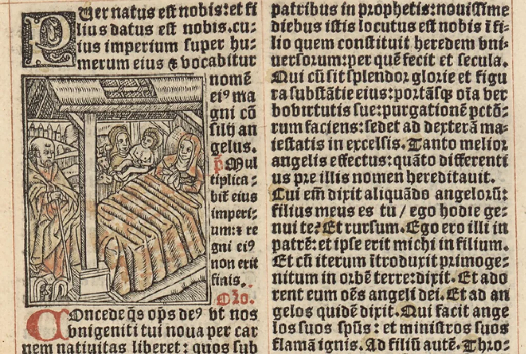 An illustration from Missale ad sacrosancte Constantiensis ecclesie usum nunc cum variis additamentis et in fine devotis missis cum vel sequentiis ante hac nusque visis elimatissime impressum. Novissime quoque Rothomagi cum appropriatis vuilibet hystoriis. Consummatum anno Domini virtutum conditorisque mundi millesimo quingentesimo. xxiiii. Die quarta mensis octobris., 1524, leaf 38