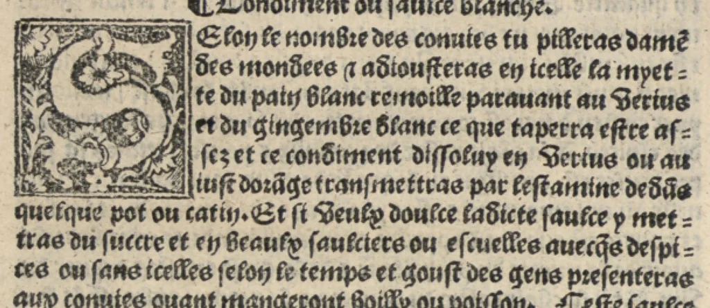 An illustration from Platine en françoys, tres utile et necessaire pour le corps humain, qui traicte de honneste volupte et de toutes viandes et choses que lhomme mange : quelles vertus ont : et en quoy nuysent ou prouffitent au corps humain et comment se doyvent apprester ou appareiller : et de faire a chascune dicelles viandes soit chair ou poisson sa propre sausce : et des proprietez et vertus que ont lesdictes viandes. Et du lieu et place convenable a lhomme pour habiter : et de plusieurs aultres gentillesses parquoy lhomme se peult maintenir en prosperite et sante sans avoir grant indigence davoir aultre medecin sil est homme de raison., 1519, leaf 291