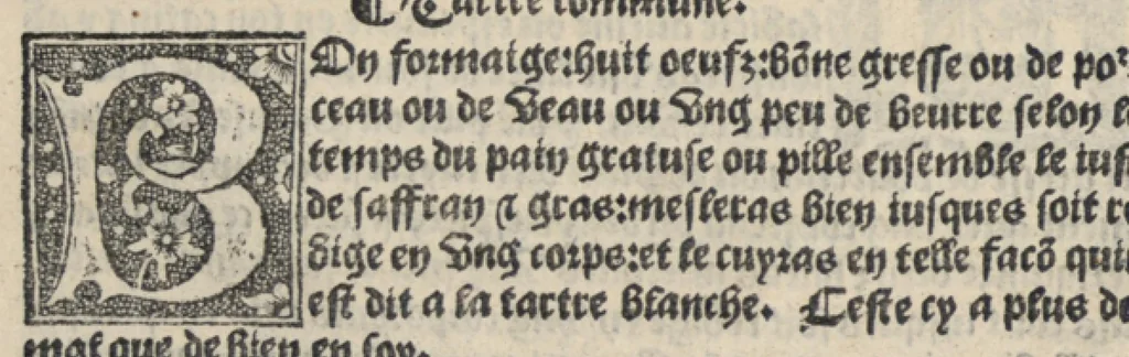 An illustration from Platine en françoys, tres utile et necessaire pour le corps humain, qui traicte de honneste volupte et de toutes viandes et choses que lhomme mange : quelles vertus ont : et en quoy nuysent ou prouffitent au corps humain et comment se doyvent apprester ou appareiller : et de faire a chascune dicelles viandes soit chair ou poisson sa propre sausce : et des proprietez et vertus que ont lesdictes viandes. Et du lieu et place convenable a lhomme pour habiter : et de plusieurs aultres gentillesses parquoy lhomme se peult maintenir en prosperite et sante sans avoir grant indigence davoir aultre medecin sil est homme de raison., 1519, leaf 303