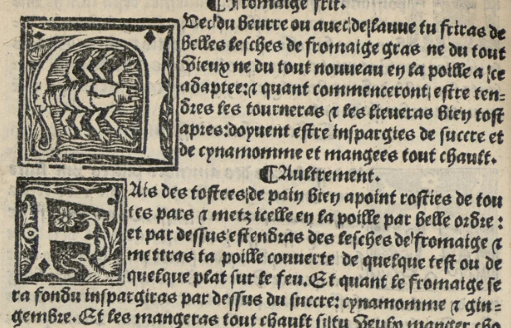 An illustration from Platine en françoys, tres utile et necessaire pour le corps humain, qui traicte de honneste volupte et de toutes viandes et choses que lhomme mange : quelles vertus ont : et en quoy nuysent ou prouffitent au corps humain et comment se doyvent apprester ou appareiller : et de faire a chascune dicelles viandes soit chair ou poisson sa propre sausce : et des proprietez et vertus que ont lesdictes viandes. Et du lieu et place convenable a lhomme pour habiter : et de plusieurs aultres gentillesses parquoy lhomme se peult maintenir en prosperite et sante sans avoir grant indigence davoir aultre medecin sil est homme de raison., 1519, leaf 311