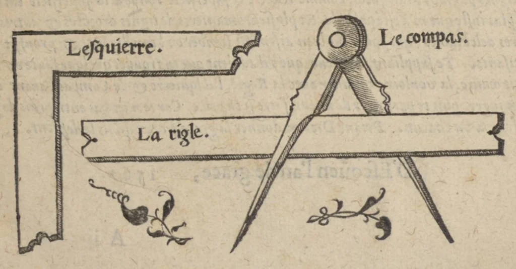 An illustration from Geometrie et horlogiographie pratique. Par Jean Bullant, architecte de haut & puissant seigneur, Monseigneur le duc de Montmorency, pair, & connestable de France., 1599, leaf 9
