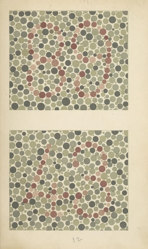 An illustration from Stillings pseudo-isochromatische Tafeln zur Prüfung des Farbensinnes, 1922, leaf 34